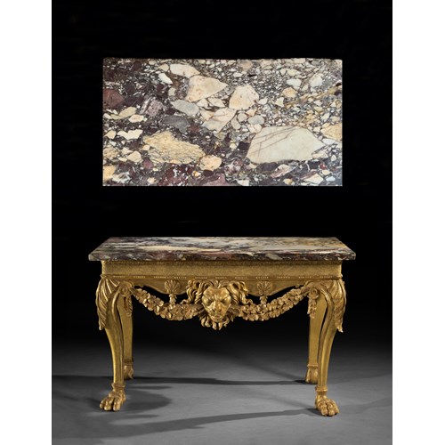 George II Period Giltwood Side Table with Breccia Marble Top